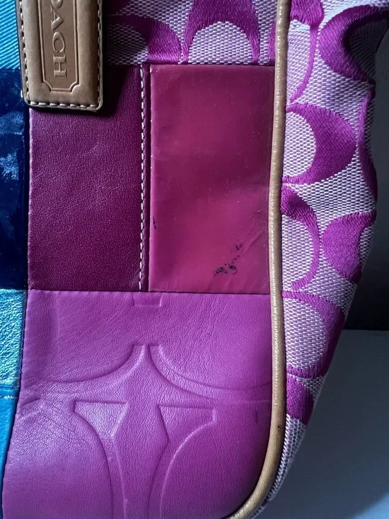 Vintage Coach Patchwork Multicolor Signature Bag Y2K Leather Canvas Shoulder Bag - Picture 4 of 6